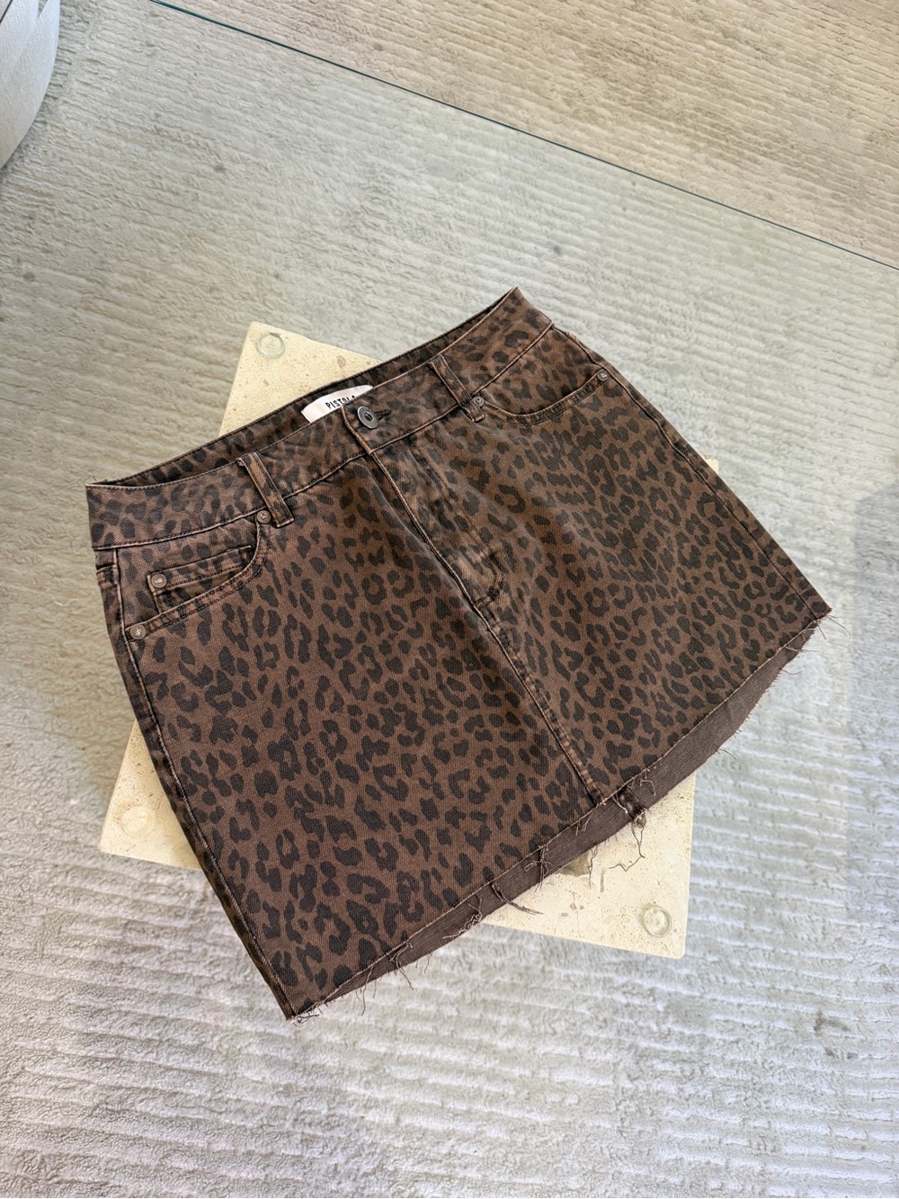 pistola Brown Leopard Denim Mini Skirt